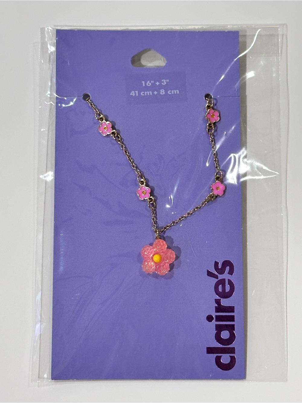 Claire's Pink and Yellow Glitter Flower Kids Necklace